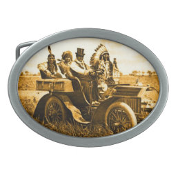 APACHES AND GERONIMO DRIVING A MOTOR CAR BELT BUCKLE