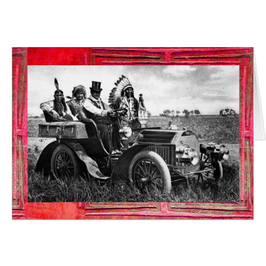 APACHES AND GERONIMO DRIVING A MOTOR CAR CARDS (Front Horizontal)