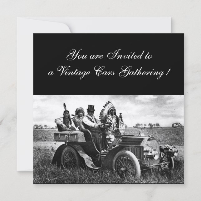 APACHES AND GERONIMO DRIVING A MOTOR CAR,champagne Invitation (Front)