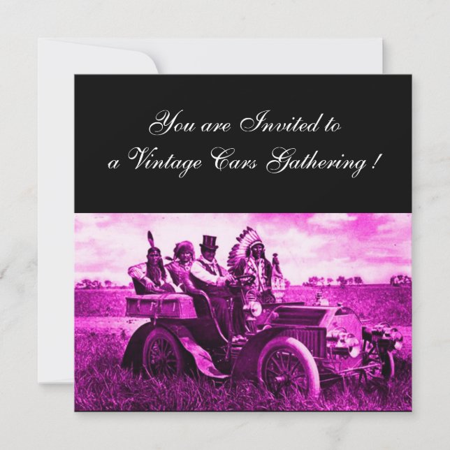 APACHES AND GERONIMO DRIVING A MOTOR CAR,champagne Invitation (Front)