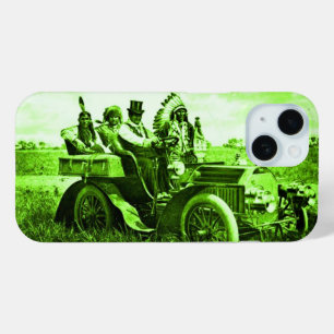 APACHES AND GERONIMO DRIVING A MOTOR CAR Green iPhone 15 Case