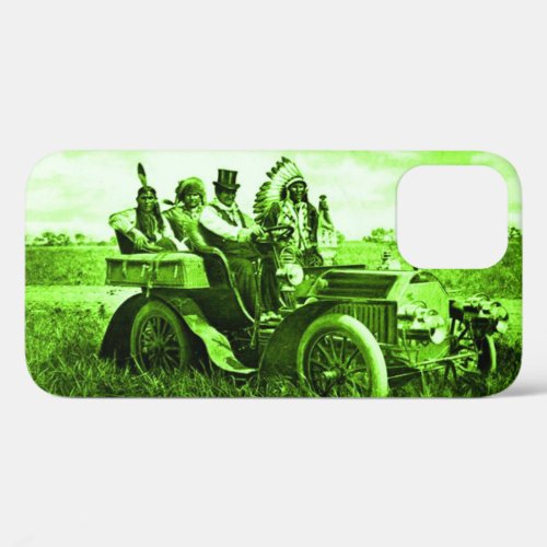 APACHES AND GERONIMO DRIVING A MOTOR CAR Green iPhone 12 Case