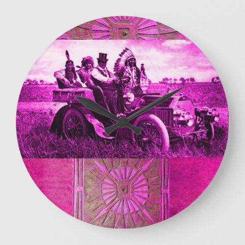 APACHES AND GERONIMO DRIVING A MOTOR CAR LARGE CLOCK