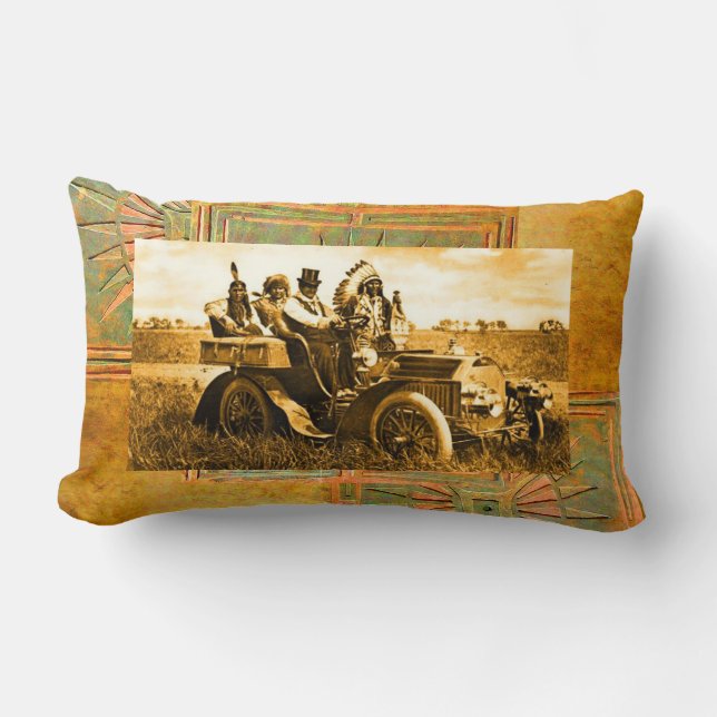 APACHES AND GERONIMO DRIVING A MOTOR CAR LUMBAR PILLOW (Front)
