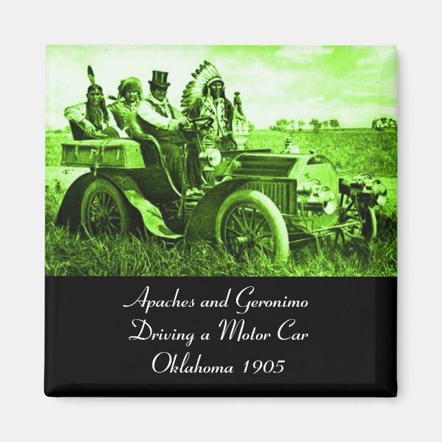 APACHES AND GERONIMO DRIVING A MOTOR CAR MAGNET (Front)