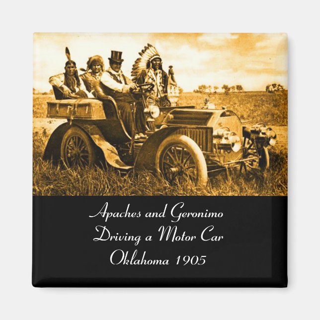 APACHES AND GERONIMO DRIVING A MOTOR CAR MAGNET (Front)