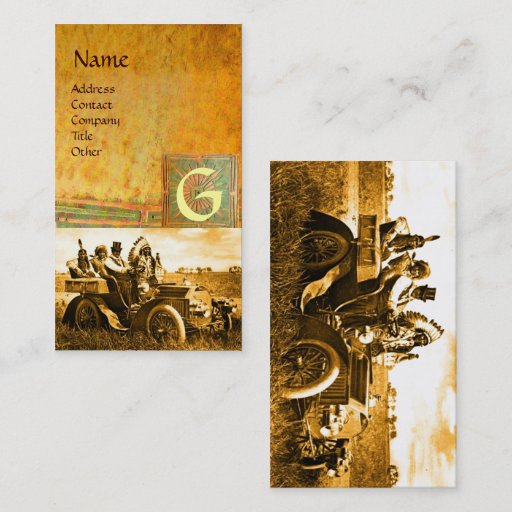 Customizable APACHES AND GERONIMO DRIVING A MOTOR CAR, Monogram Business Card Template