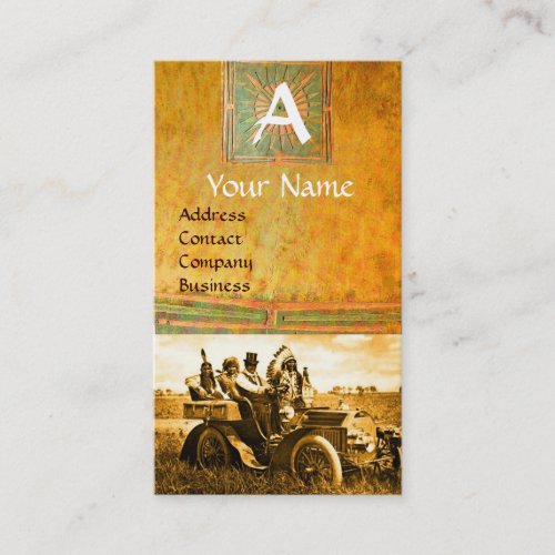 APACHES AND GERONIMO DRIVING A MOTOR CAR Monogram Business Card