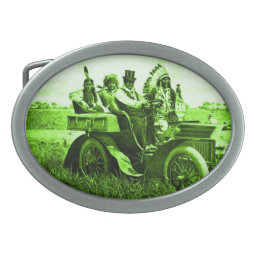 APACHES AND GERONIMO DRIVING A MOTOR CAR OVAL BELT BUCKLE