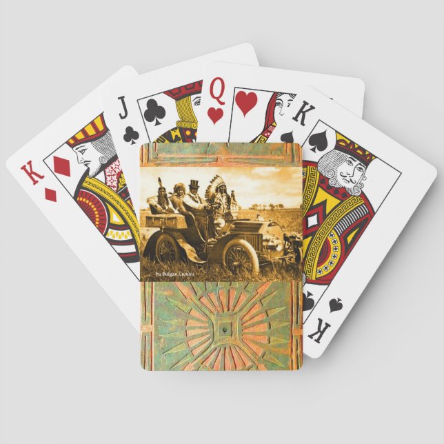 APACHES AND GERONIMO DRIVING A MOTOR CAR POKER CARDS (Back)