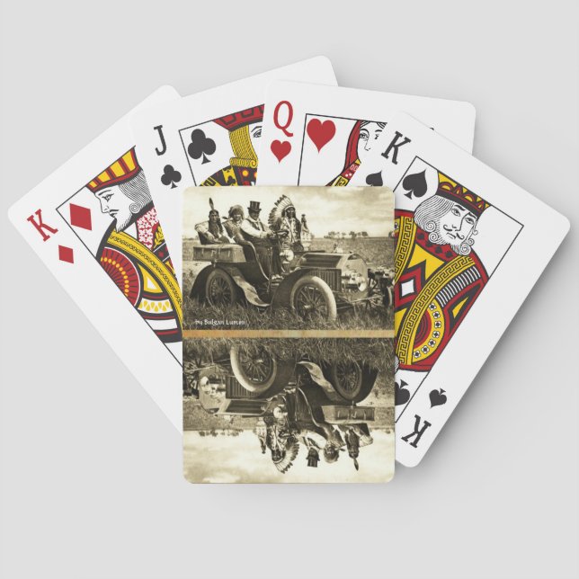 APACHES AND GERONIMO DRIVING A MOTOR CAR POKER CARDS (Back)