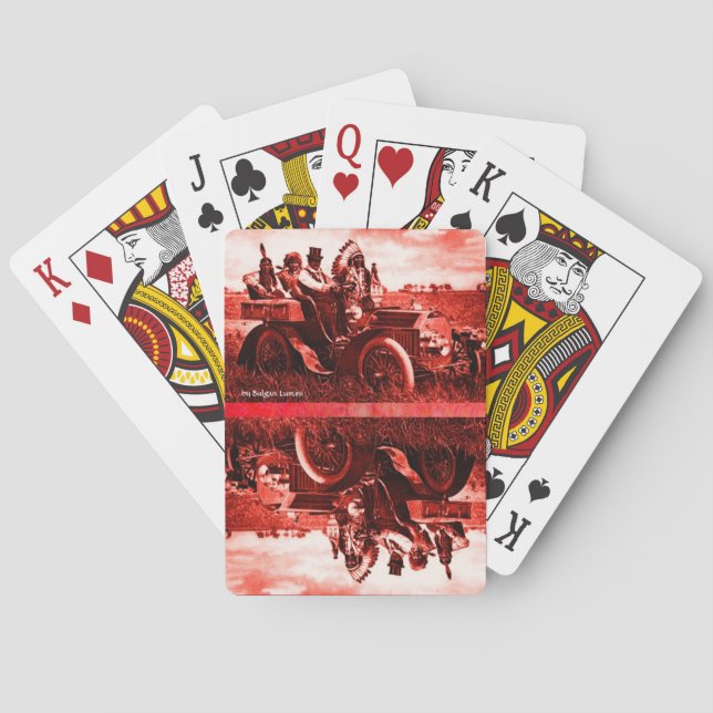 APACHES AND GERONIMO DRIVING A MOTOR CAR POKER CARDS (Back)