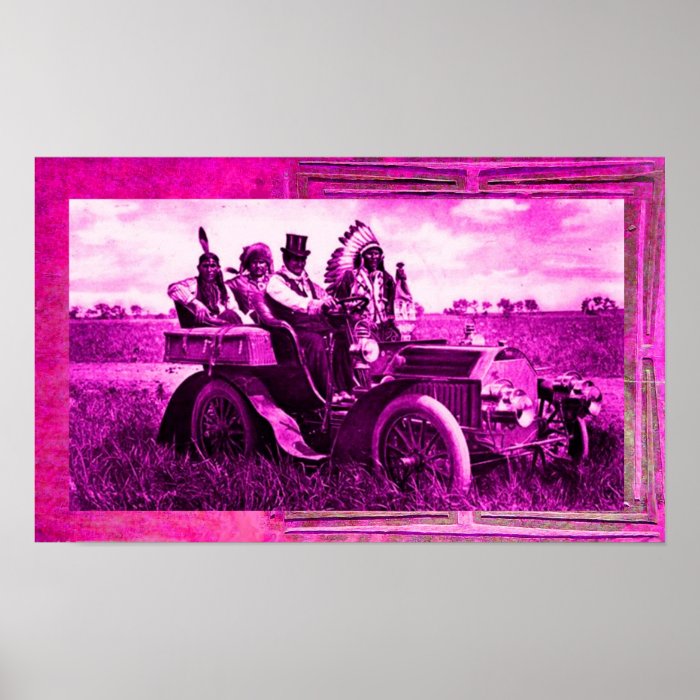 APACHES AND GERONIMO DRIVING A MOTOR CAR PRINT