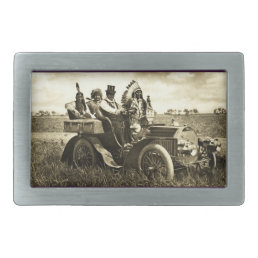 APACHES AND GERONIMO DRIVING A MOTOR CAR RECTANGULAR BELT BUCKLE