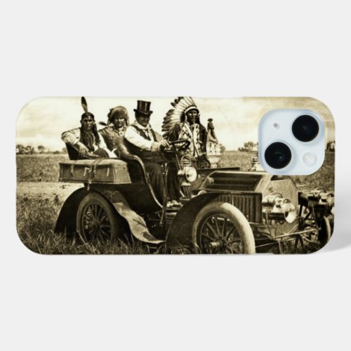 APACHES AND GERONIMO DRIVING A MOTOR CAR Sepia iPhone 15 Case
