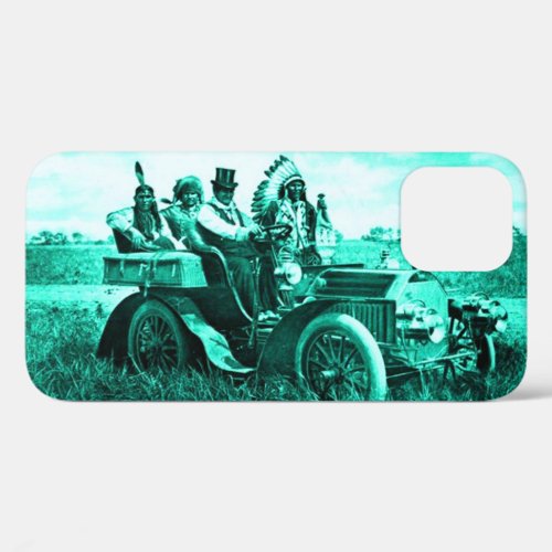 APACHES AND GERONIMO DRIVING A MOTOR CAR Teal Blue iPhone 12 Case