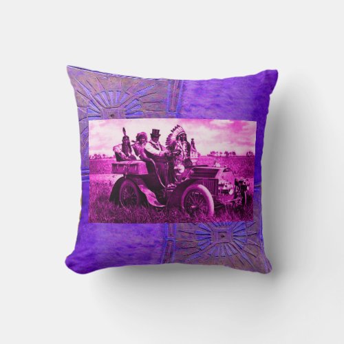 APACHES AND GERONIMO DRIVING A MOTOR CAR THROW PILLOW