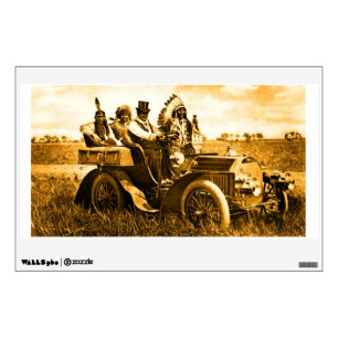 APACHES AND GERONIMO DRIVING A MOTOR CAR WALL DECAL