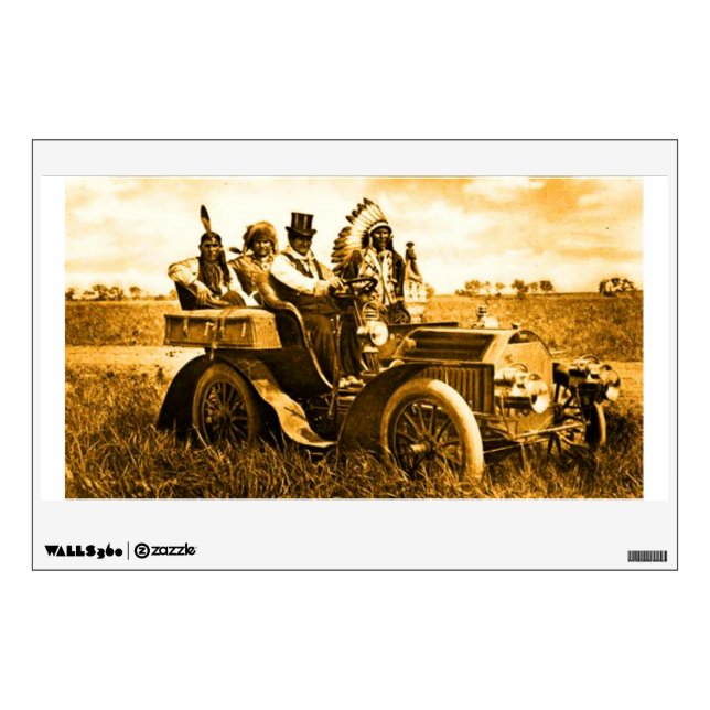 APACHES AND GERONIMO DRIVING A MOTOR CAR WALL DECAL (Front)