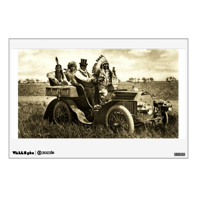 APACHES AND GERONIMO DRIVING A MOTOR CAR WALL DECAL (Front)