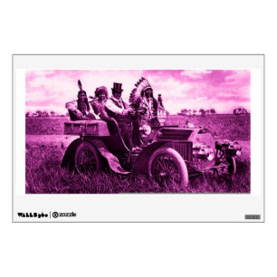 APACHES AND GERONIMO DRIVING A MOTOR CAR WALL STICKER