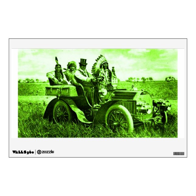 APACHES AND GERONIMO DRIVING A MOTOR CAR WALL STICKER (Front)