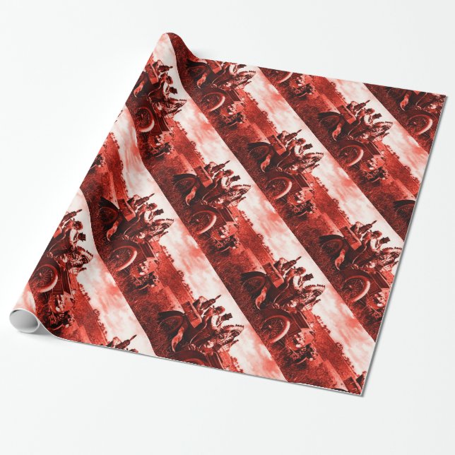 APACHES AND GERONIMO DRIVING A MOTOR CAR WRAPPING PAPER (Unrolled)