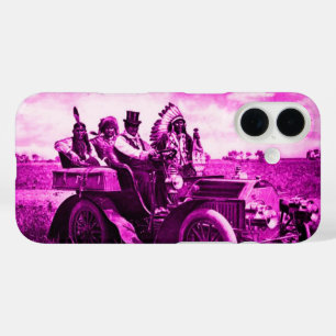 APACHES,GERONIMO DRIVING A MOTOR CAR Pink Purple iPhone 16 Case