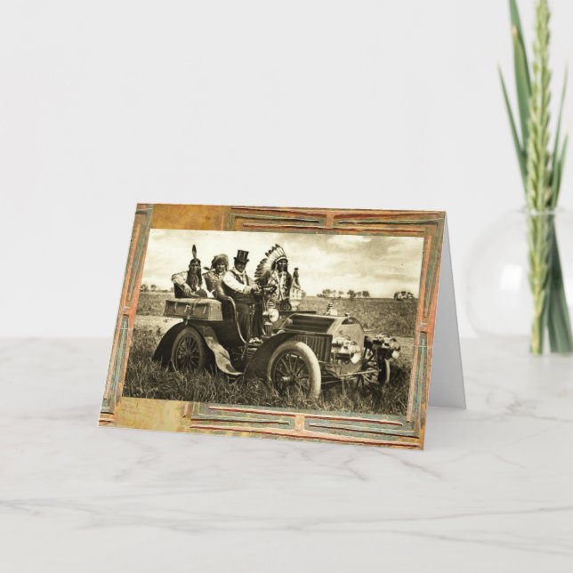 APACHES & GERONIMO DRIVING MOTOR CAR Father's Day Card (Front)