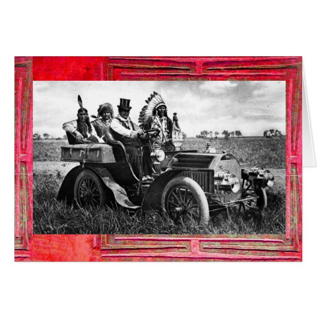 APACHES & GERONIMO DRIVING MOTOR CAR Father's Day Cards (Front Horizontal)