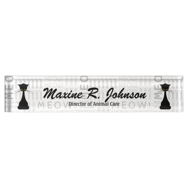 APAL: Black Cat Meow Custom Desk Name Plate (Front)