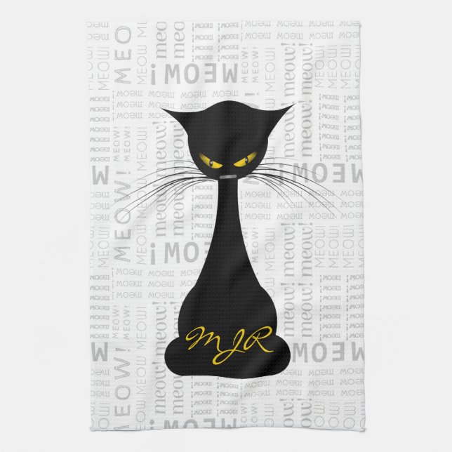 APAL: Black Cat Meow Custom Kitchen Towel (Vertical)