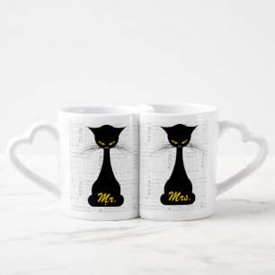 APAL: Black Cat Meow Mr. & Mrs. Coffee Mug Set