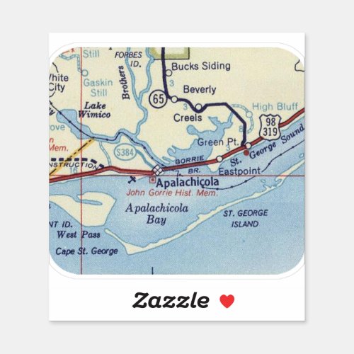 Apalachicola FL Vintage Map Sticker