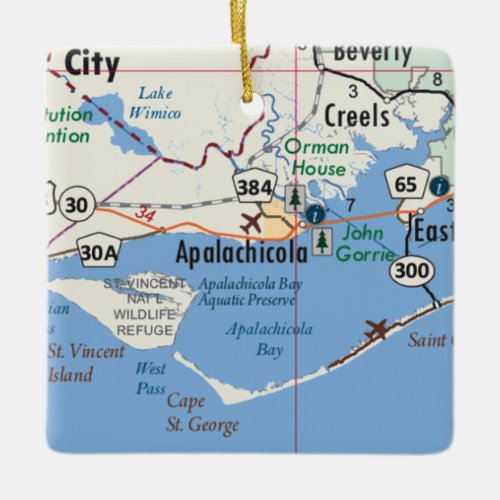 Apalachicola Florida Map Ceramic Ornament