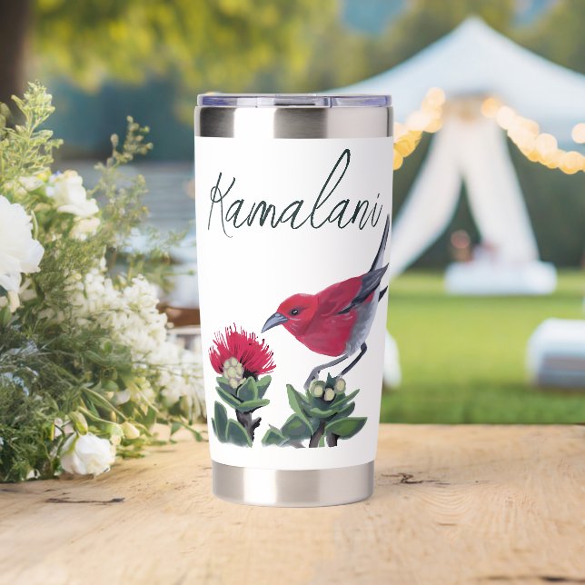 Apapane & Lehua Hawaii Nature Illustration Custom Insulated Tumbler (Wedding (Rotated))
