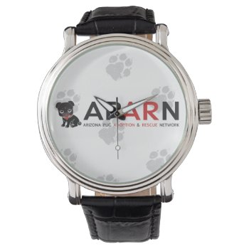 Aparn Logo Paw Vintage Black Leather Strap Watch by AZPUGRESCUE at Zazzle