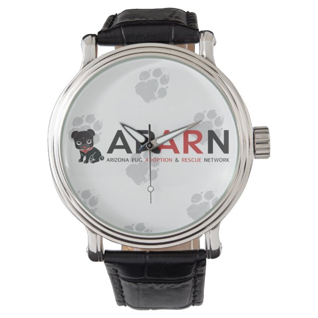 APARN Logo Paw Vintage Black Leather Strap Watch (Front)