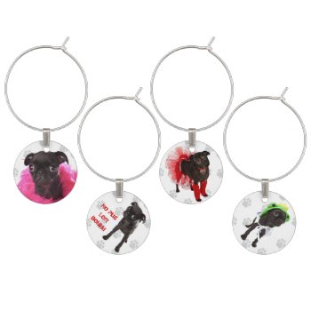 Aparn Nugget Spokespug Set Of Four Wine Charms by AZPUGRESCUE at Zazzle