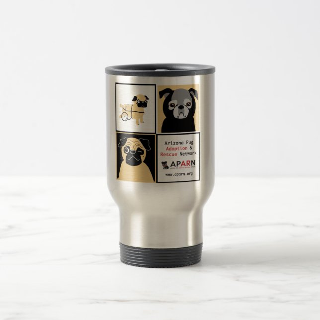 APARN Rescue Pugs Stainless Steel 15 oz Travel Mug (Center)