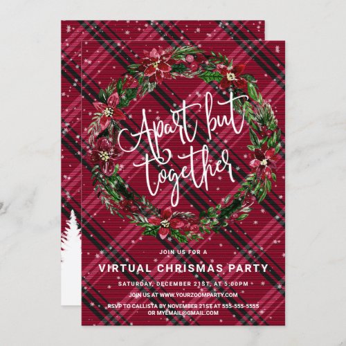 Apart But Together Floral Wreath Flannel Christmas Invitation