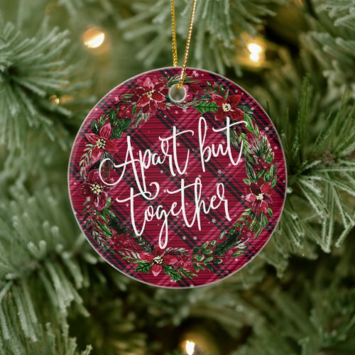 Apart But Together Floral Wreath Flannel Photo Ceramic Ornament