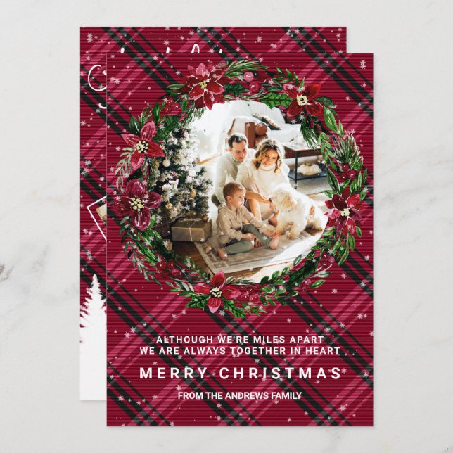 Apart But Together Wreath Flannel Photo Christmas Invitation (Front/Back)