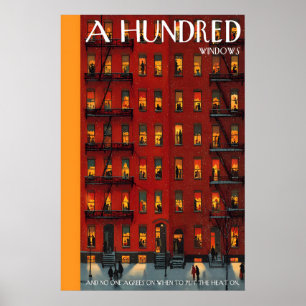 Apartment Building Poster  Lit Windows, Winter
