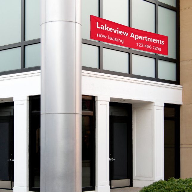 Apartment Community Now Leasing Phone Number Red Banner (Outside Building)