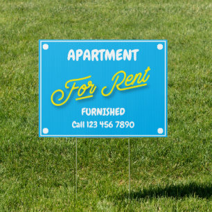 Apartment For Rent Blue White Text Yellow Script  Sign