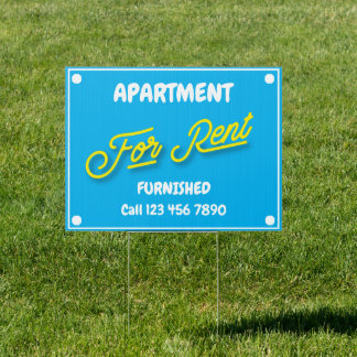 Apartment For Rent Blue White Text Yellow Script  Sign