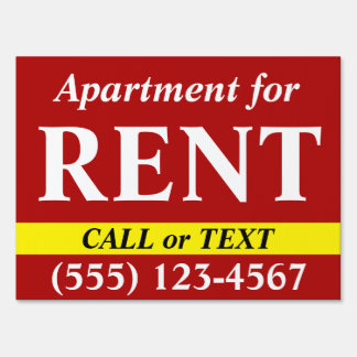 Apartment for RENT - Call Text Number - 18x24 Yard Sign