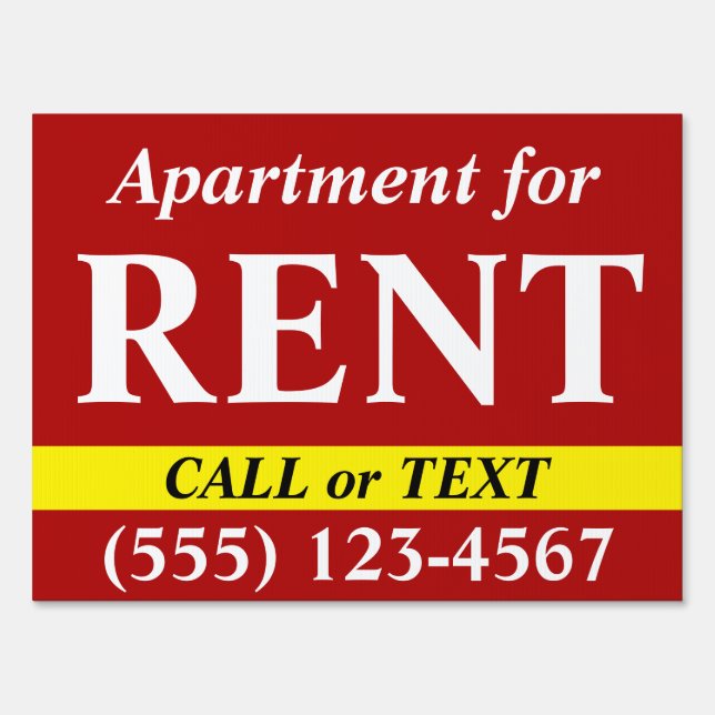 Apartment for RENT - Call Text Number - 18x24 Yard Sign (Front)