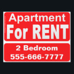 Apartment For Rent sign<br><div class="desc">Everyone needs a place to live. Rent that special apartment with this sign.
As Low as 8.98 in qty of 500 or more. Quantity discounts apply on all signs.</div>